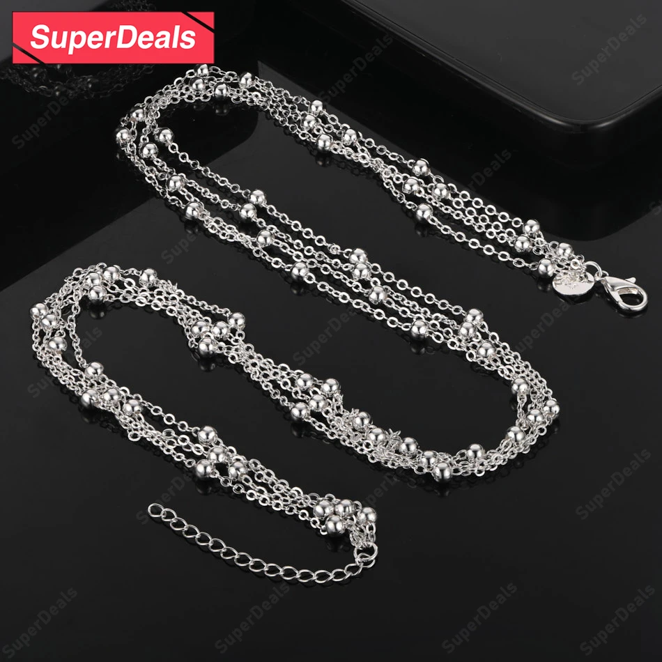 SuperDeals 925 Sterling Silver Multi-Bead/Dragon Bone/Fish Bone Chain Necklace Women Engagement Party Fashion Popular Jewelry