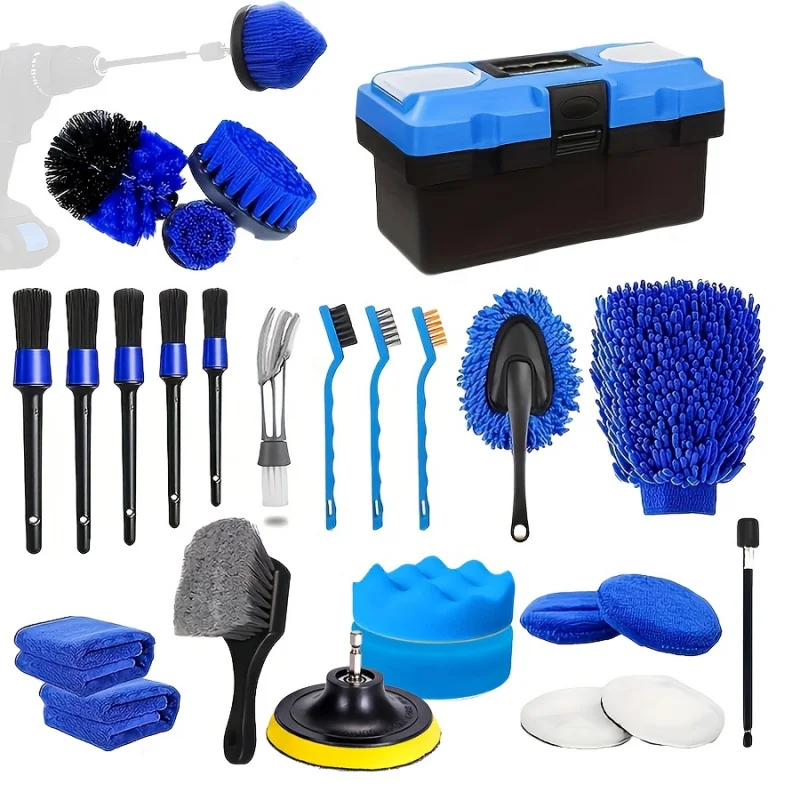 27pcs Wash Detailing Kit - Complete Cleaning Set for Interior, Exterior & Wheels with Drill Brushes and Accessories