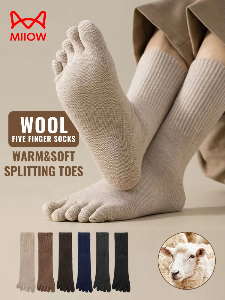 MiiOW calcetín de cinco dedos para hombre, calcetín de Cachemira resistente al frío con punta abierta, calcetines gruesos y calentados de lana Merino cálidos para invierno, vestido de negocios