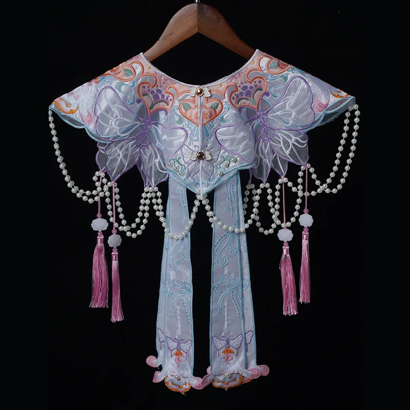 New Chinese Hanfu Ma Mian Skirt Cloud Shoulder Shawl Fake Collar Decorative Cheongsam Skirt Cloud Shoulder Blue Cape