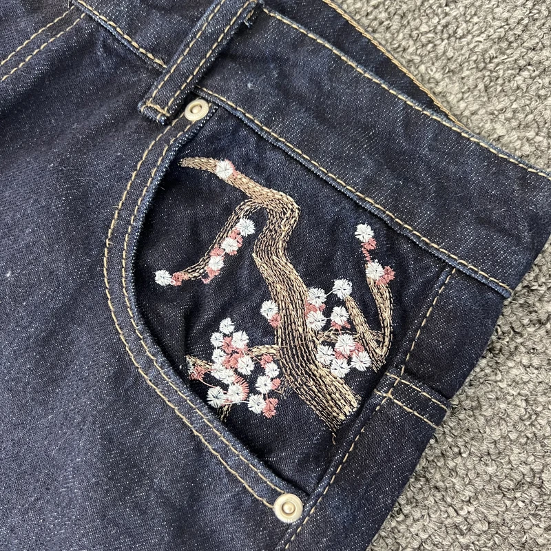 2025 신상 데르슈츠제 진 레트로 힙합 자수 패턴 배기 진 벚꽃 원시 데님 바지 남녀공용 Y2K 스트리트웨어