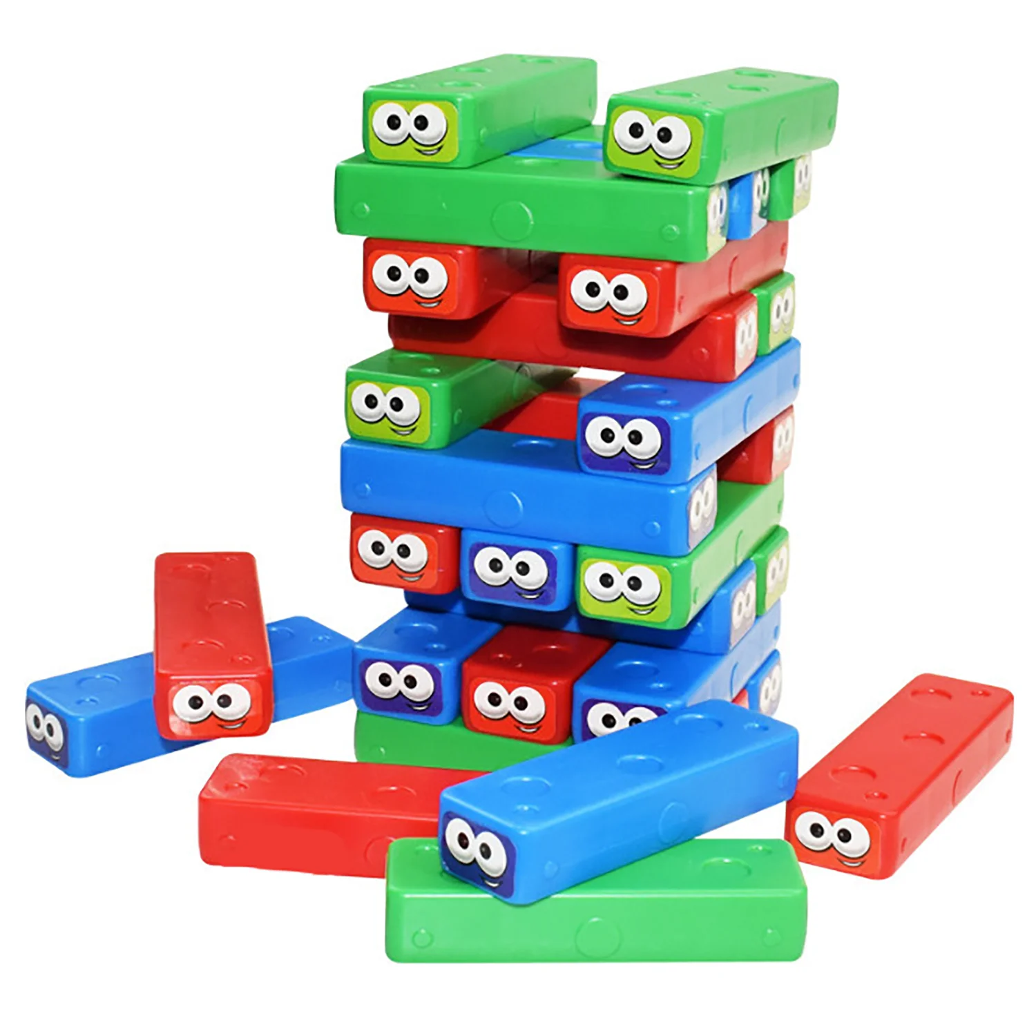 Juego de apilamiento de bloques de torre de madera, tablero de bloques de construcción de plástico de dibujos animados de colores, juego de juguete educativo, juego de apilamiento de torre de ladrillo