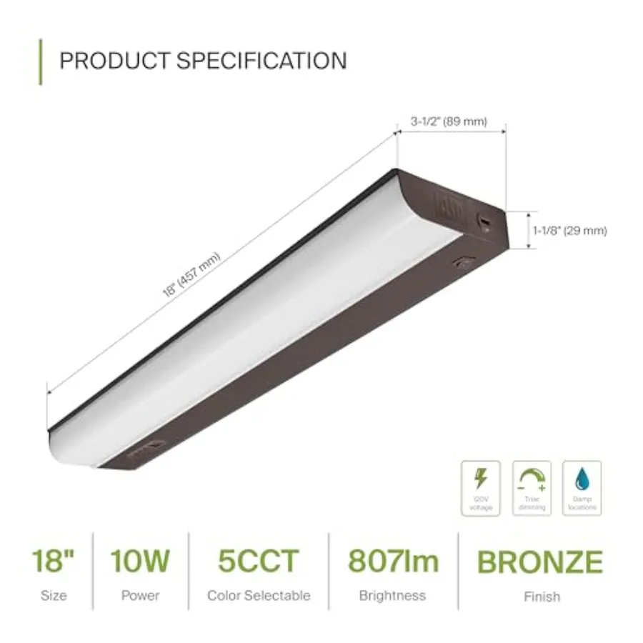 LED Under Cabet Lightg Hardwired, 10W 2700K-5000K Selectable, 807LM, CRI0+, Direct Wire Lkable Under Counter Lights for Kitchen