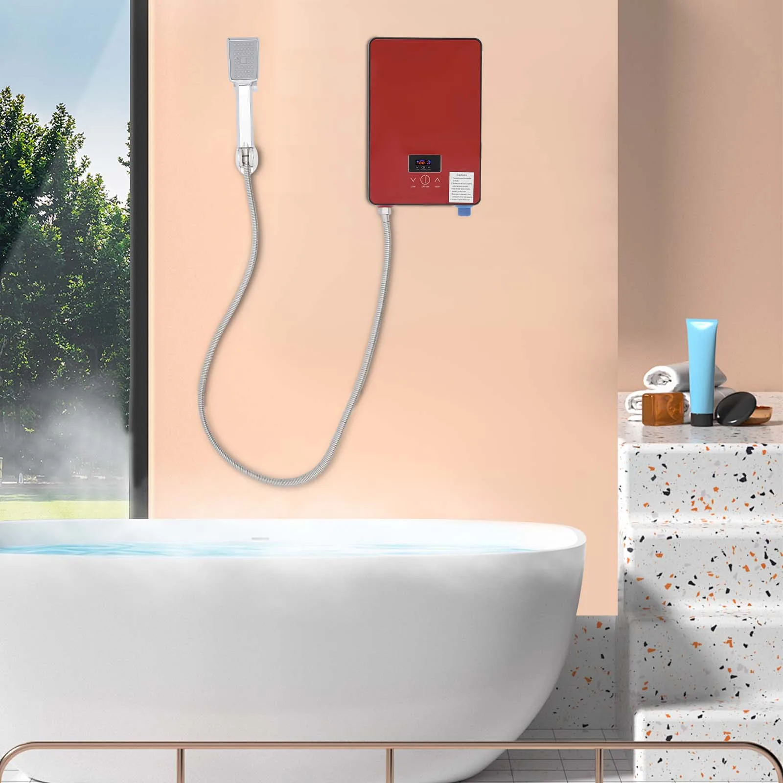 

Safe Red Electric Water Heater With 10+ Protections-IPX24 Waterproof&86-131℉ Intelligent Constant Temperature LED Touch Control