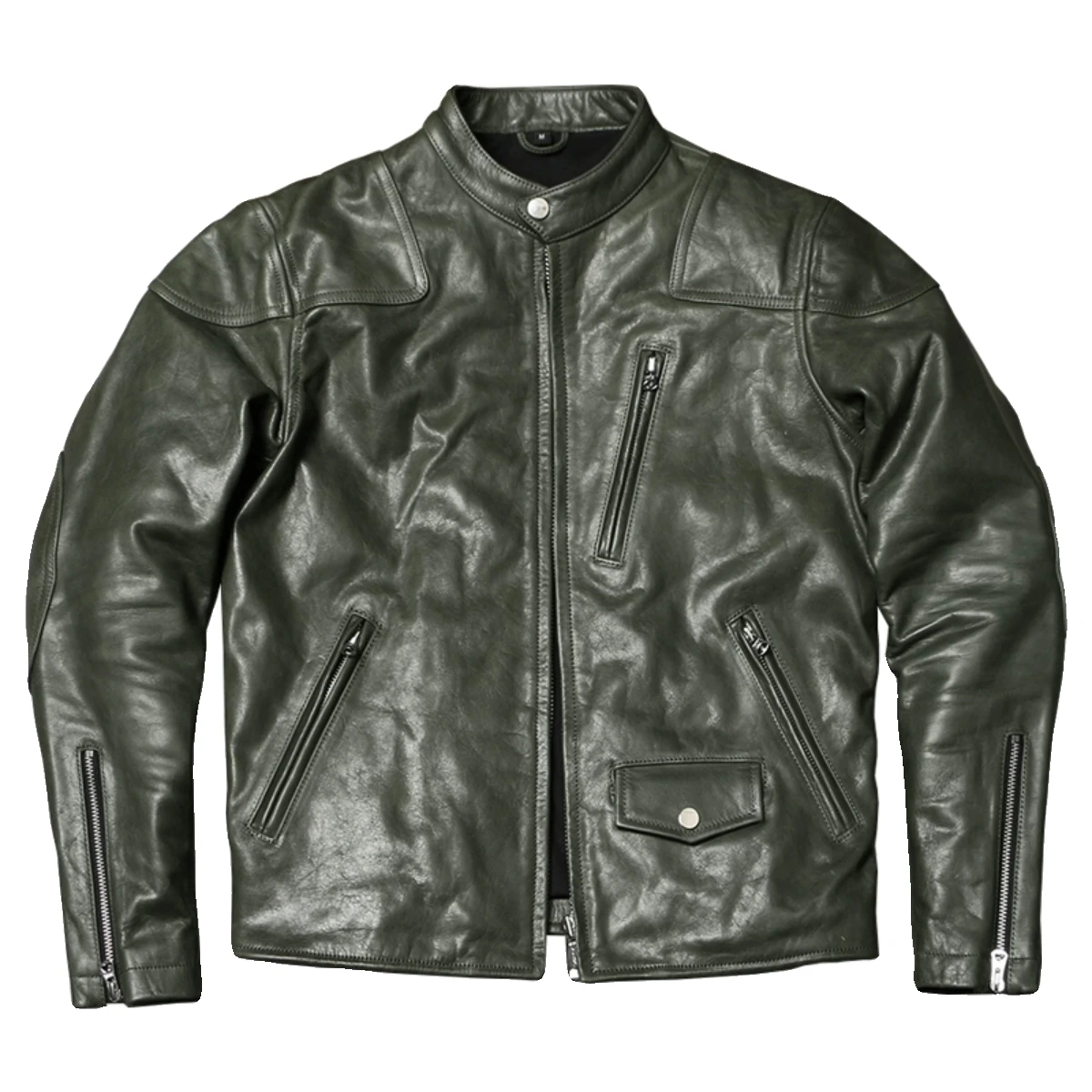 Light Green Autumn Genuine Leather Coat Stand Collar Plus Size Genuine Natural Cowhide Slim Fit Leather Coat