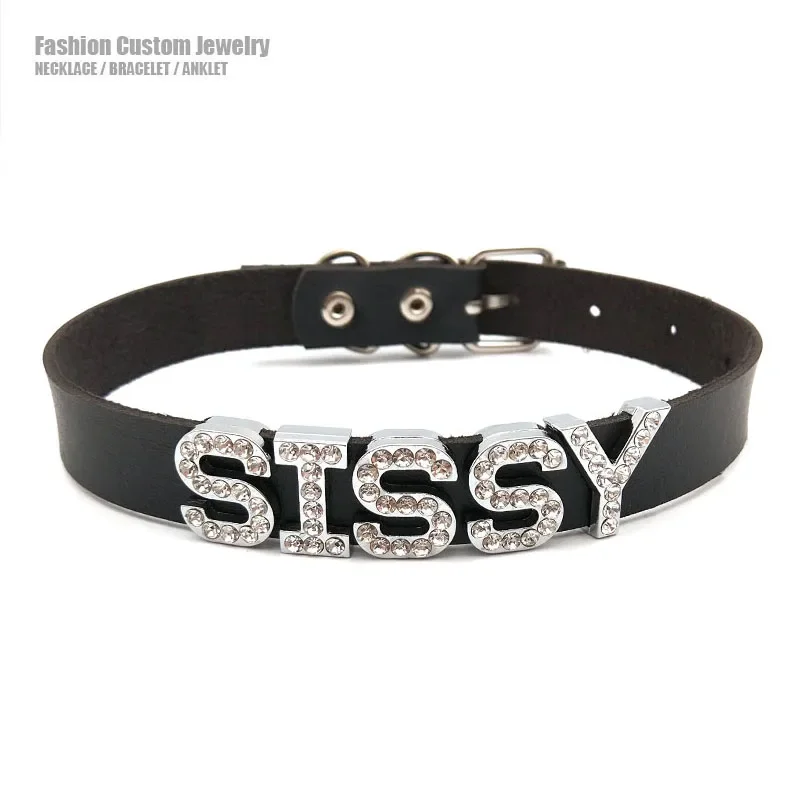 Luxury Rhinestone Letter SISSY Necklace Sexy Women Men's Custom Name Choker Collar Costume Party Cosplay Halloween Jewelry Gift