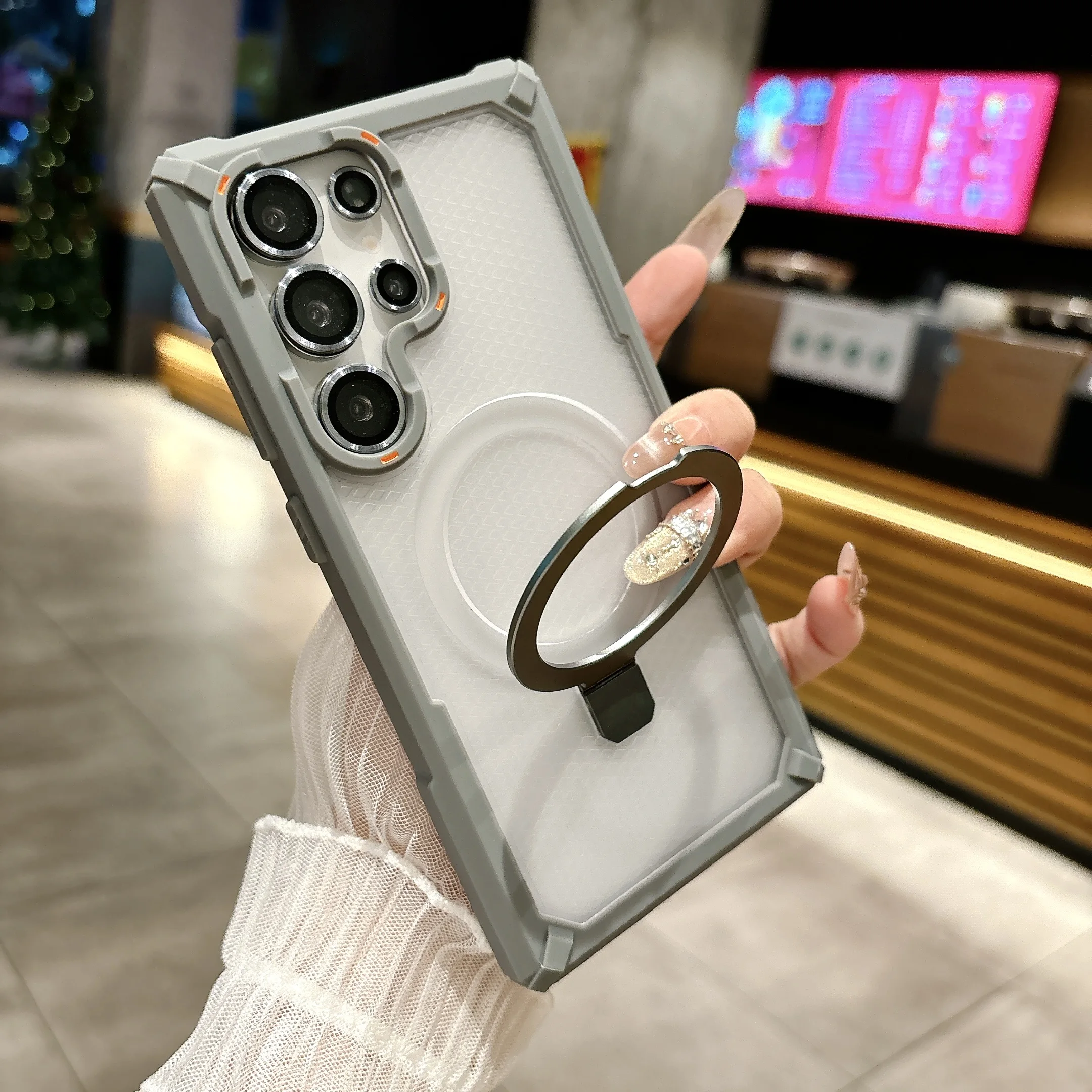 New Fashion Hard Includes Stand Matte Magnetic Phone Case For Samsung Galaxy S25 S24 Ultra Camera Lens Protector Anti-Slip Cover