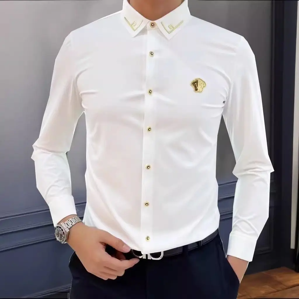 New Men's Slim Fit Long Sleeve Button Down Dress Shirt White Business Casual Lightweight High End