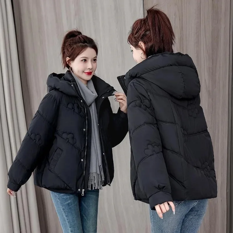 秋冬新作ダウンコットンジャケット女性の韓国綿入り厚く暖かいフード付きパーカーショートコート女性カジュアルレディーストップ