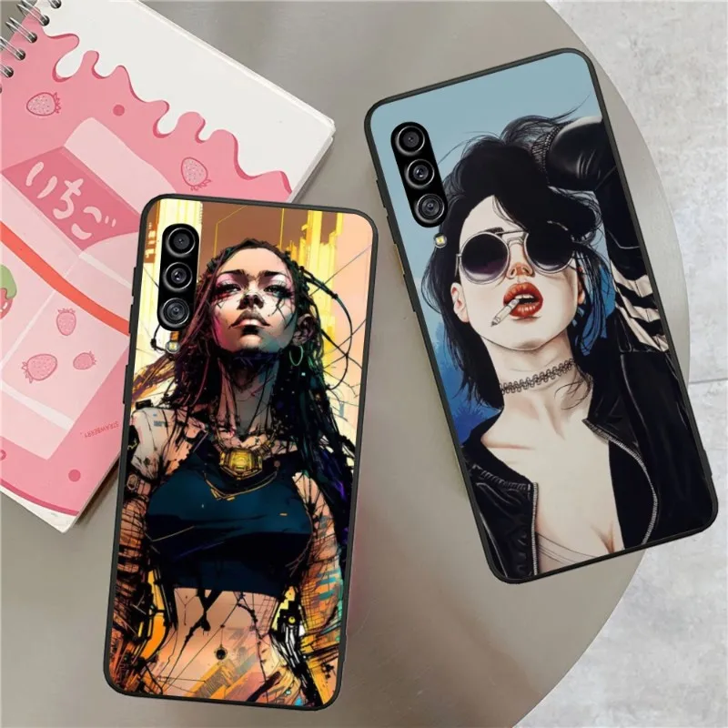 Cyberpunk Girl Anime Phone Case for Samsung Galaxy S23 S22 S21 S10 S9 S8 Plus Ultra Black Soft Phone Cover Funda