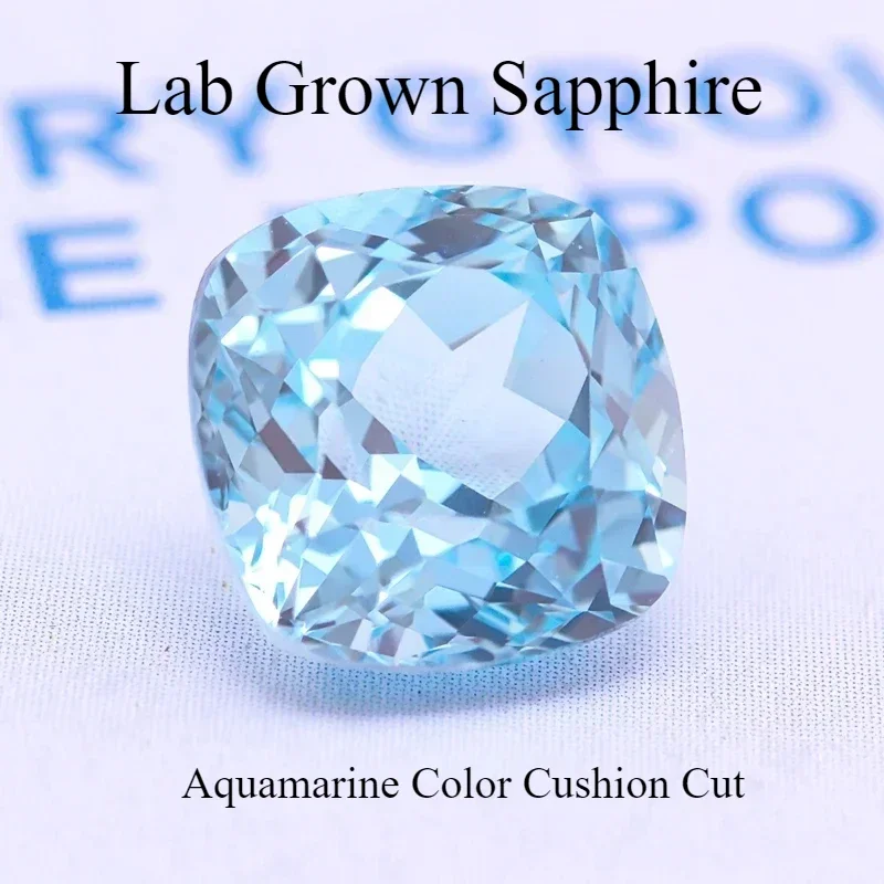 

L-Lab Grown Sapphire Cushion Cut Aquamarine Color Top Quality Gemstone Beads for Diy Jewelry Making Selectable Certificate