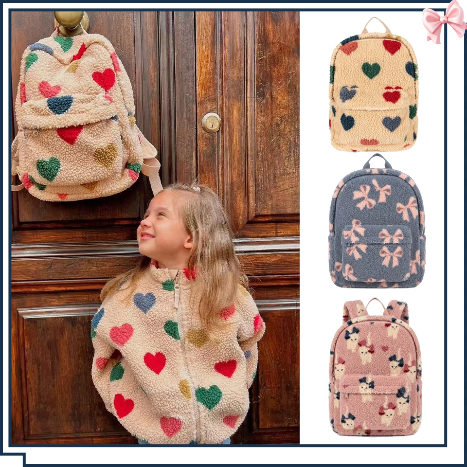 2026 KS Children Lamb Fleece Backpack Kid Outdoor Primary Schoolbag Baby Kindergarten Bags Boys Girls Gift Travel Bag Mommy Bags