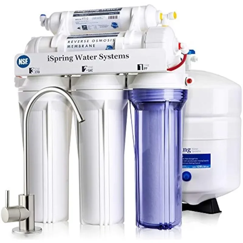 

iSpring RCC7, NSF, High Capacity Under Sink 5-Stage Reverse Osmosis Drinking Filtration System, 75 GPD, Brushed Nickel Faucet