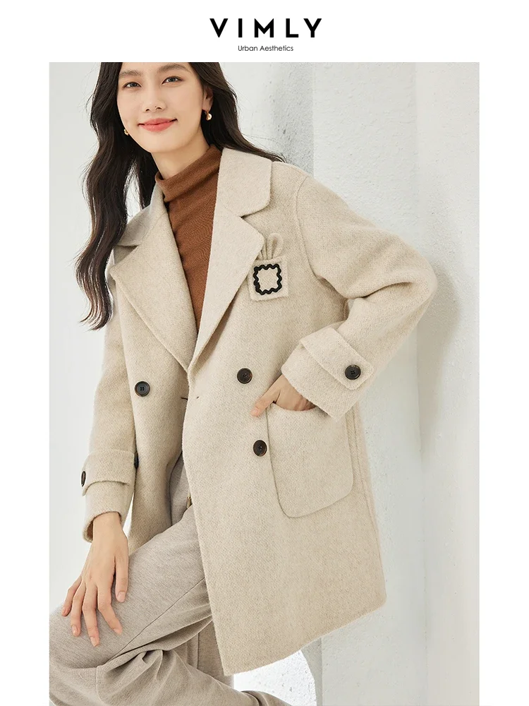 Imagem -03 - Vimly-blazer de lã Reta Feminino Jaqueta de Peito Duplo Cabolsas Longos Femininos Sobretudo Grosso Roupas Quentes de Inverno 2023 50709