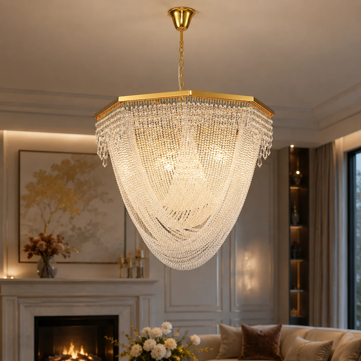 Modern Luxury Crystal Chandelier Gold Round Pendant Light for Living ...
