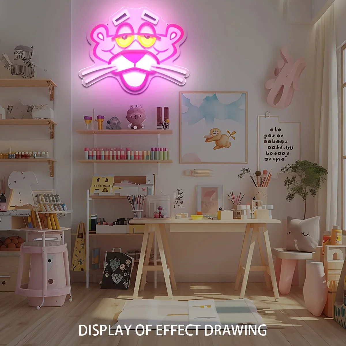 النمر الوردي النيون جدار ديكور فيلم الكرتون ضوء النيون لحفلة عيد ميلاد غرفة الطفل غرفة المعيشة بار ديكور هدية للطفل