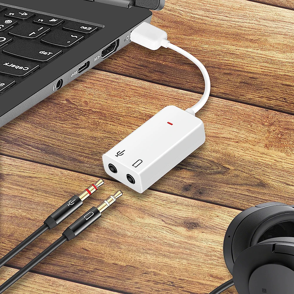 USB Sound Card Adapter 7.1 Channel External Audio Adapter Stereo Converter 3.5mm AUX Microphone for Windows Laptop Desktop PC