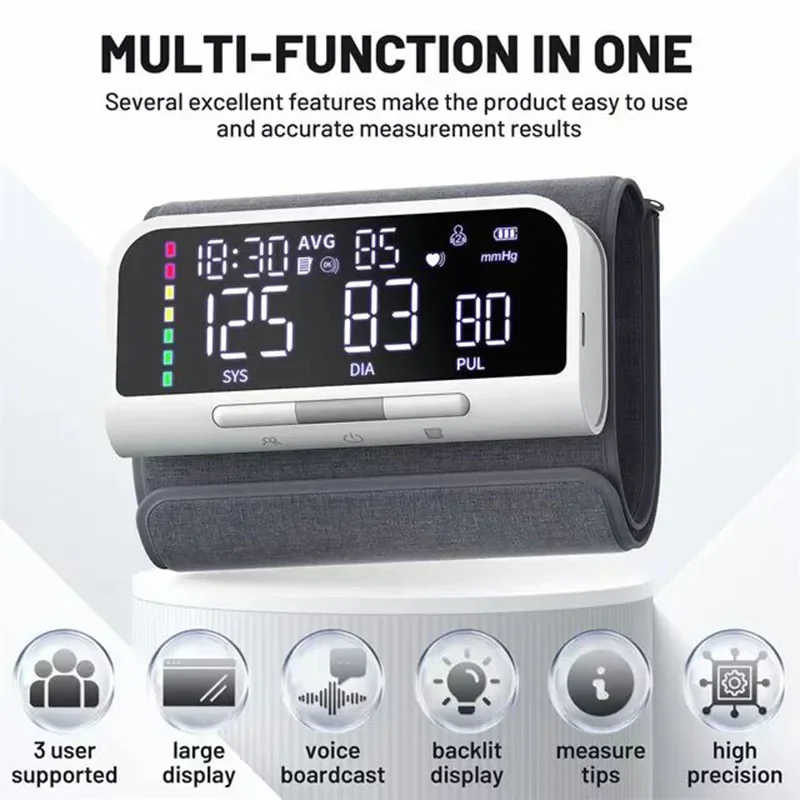 Bluetooth monitor de pressão arterial braço esfigmomanômetro USB digital precisão inteligente LCD monitor de pressão arterial de tela grande