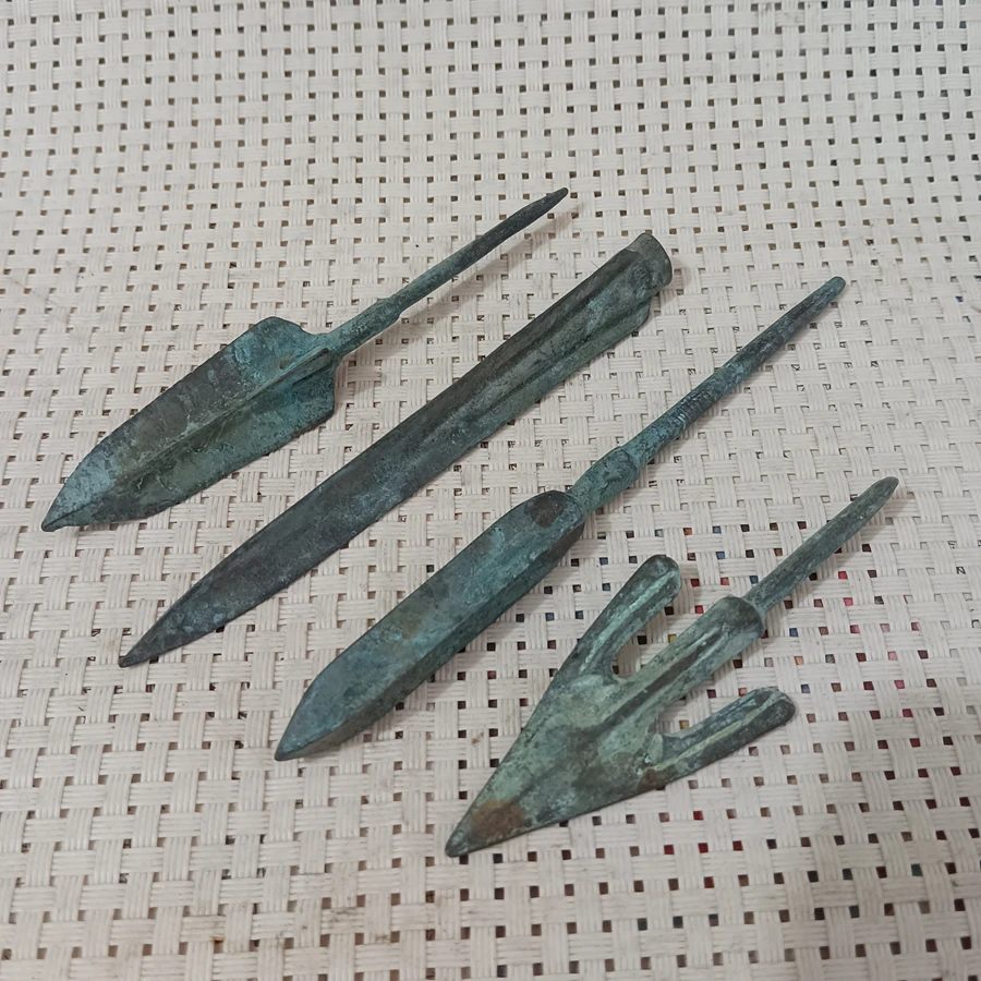 4 Piece Excellent Ancient Arrowhead Old Copper Arrow Case Vintage Dart Rust On Very Rare