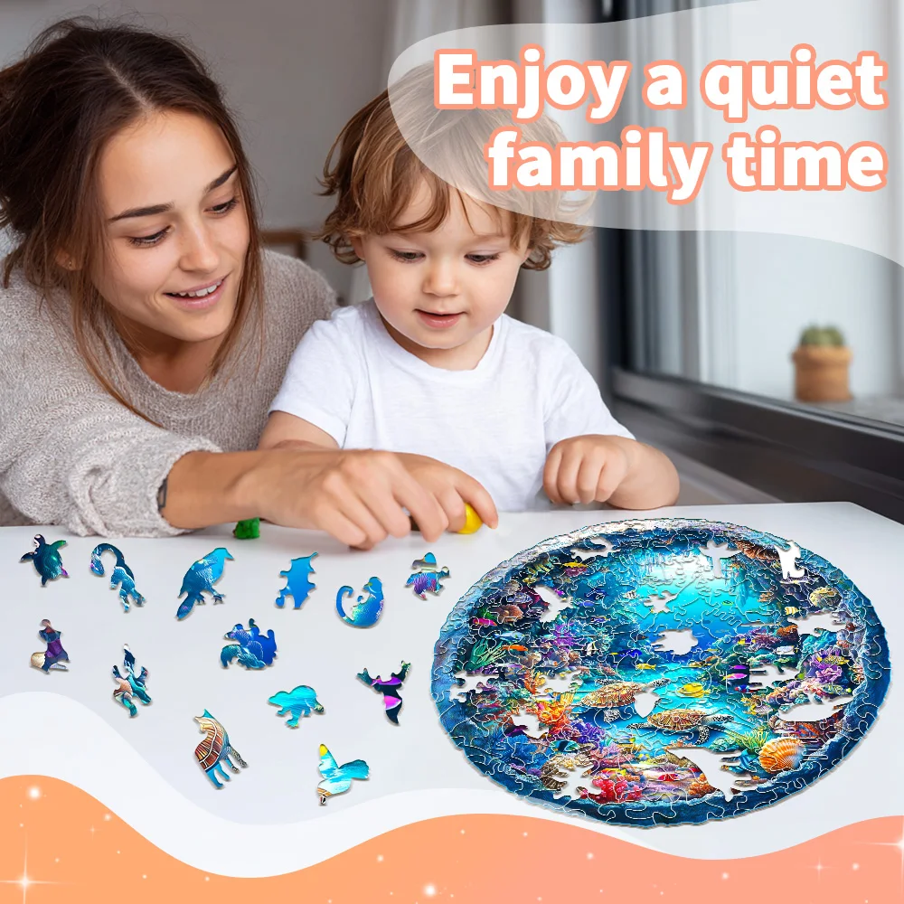 ปริศนาไม้สําหรับผู้ใหญ่: ตกแต่งบ้านศิลปะหัตถกรรมและเกมของขวัญครอบครัวปริศนาโลกใต้น้ําบรรจุภัณฑ์กล่องไม้ระดับไฮเอนด์