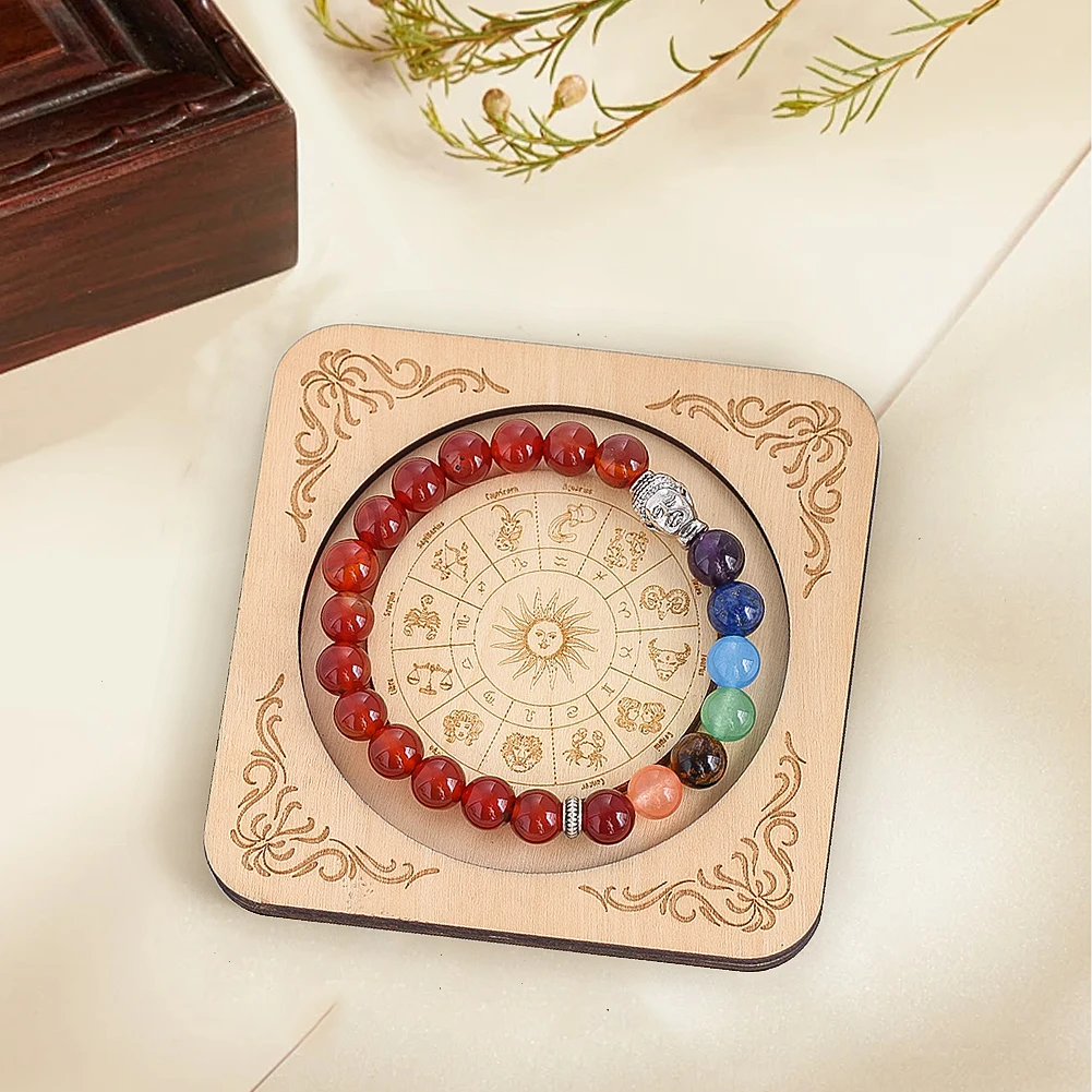 12 Constellation Wooden Jewel Display Shelf Natural Solid Wood Crafts Tray Bracelet Display Base String Pearls Display Ornament