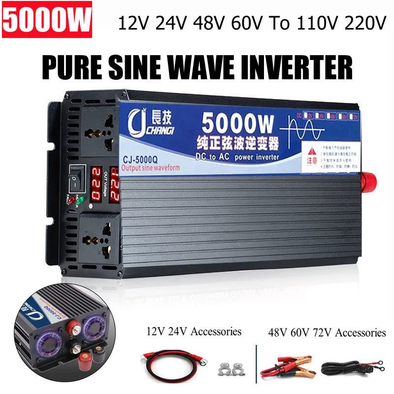 3000W/4000W/5000W/5500W Pure Sine Wave Inverter DC 12/24/48/60V/72V TO AC 220V 110V 120V Car Load Inverter Solar Power Inverter