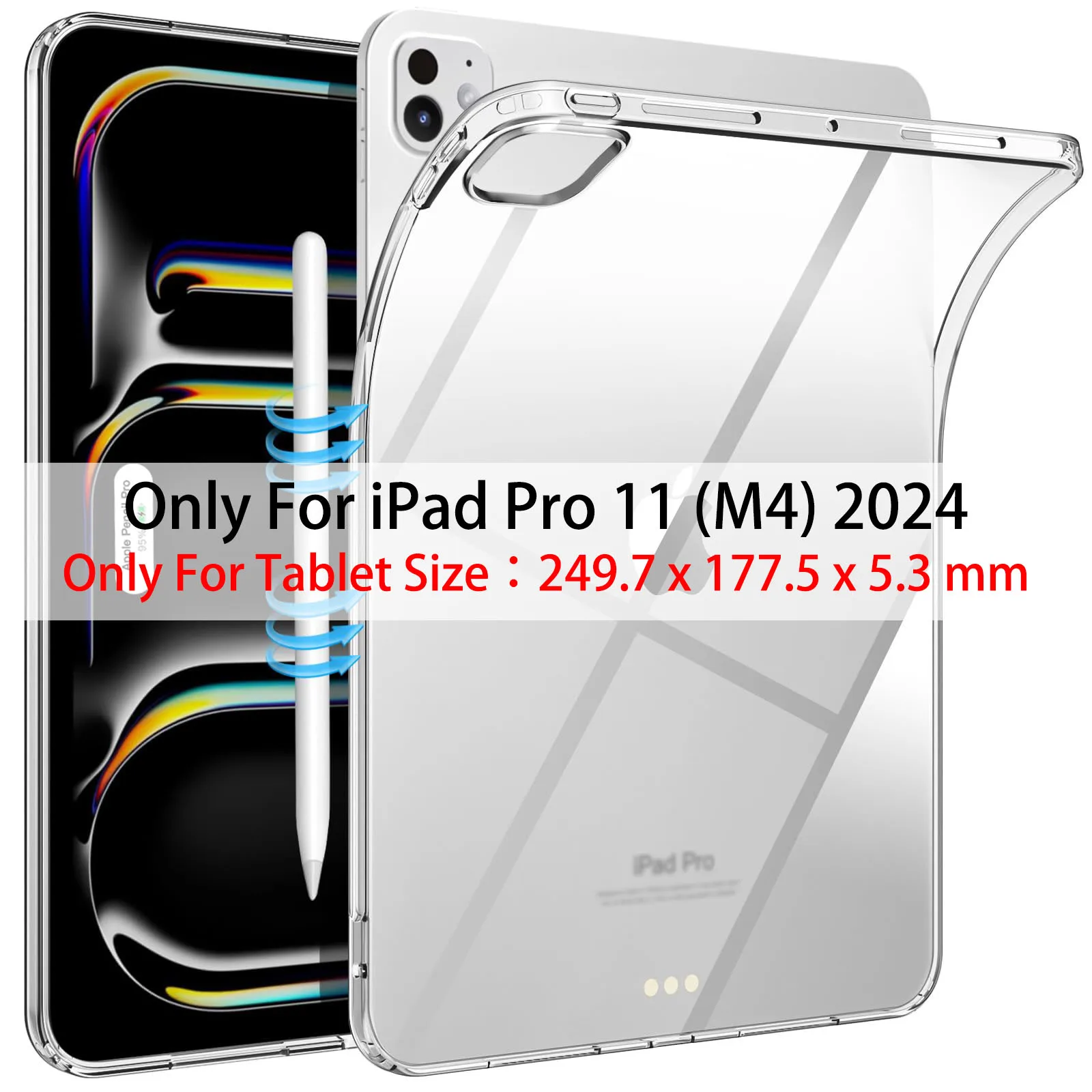 

Прозрачный чехол для iPad Pro 11 дюймов (M4) 2024 Тонкий легкий прозрачный защитный чехол из ТПУ для совершенно нового iPad Pro 11 дюймов