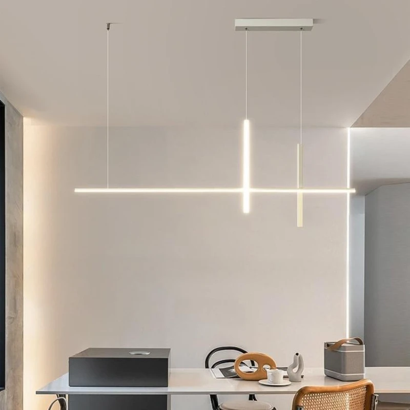 Nieuwe Restaurant Kroonluchter Moderne Eenvoudige Eetkamertafel Barverlichting Lange Strip Spotlight Creatieve Designer Hanglampen