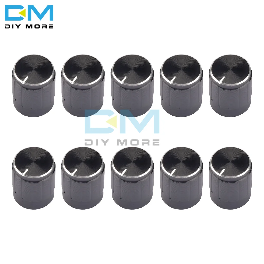 10PCS 6mm Black Metal Volume Control Rotary Knobs For Knurled Shaft Potentiometer 15 x 16.5mm Silver Tone Switch Knob