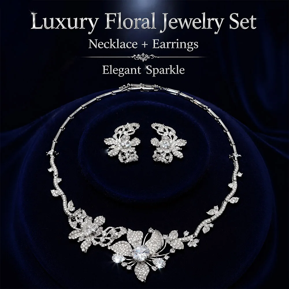 

Luxury Butterfly Flower Necklace Earrings Set for Women Oval & Marquise Shapes Elegant Party Jewelry Graceful Charm