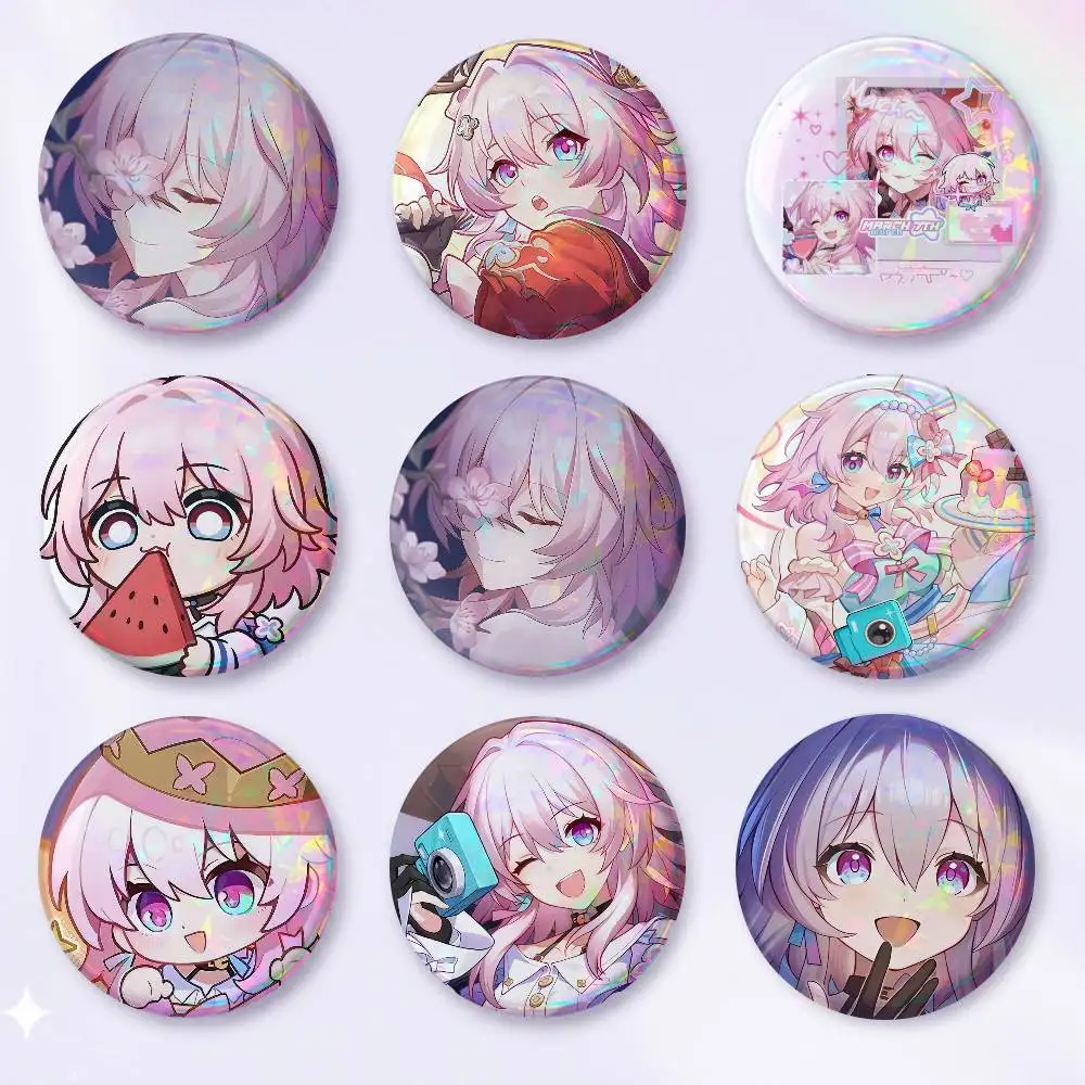 A-March 7th 75x75 25x25 Mm Cartoon Round Brooches On Backpack Shirt Accessories Jewelry Badge Gift For Friends