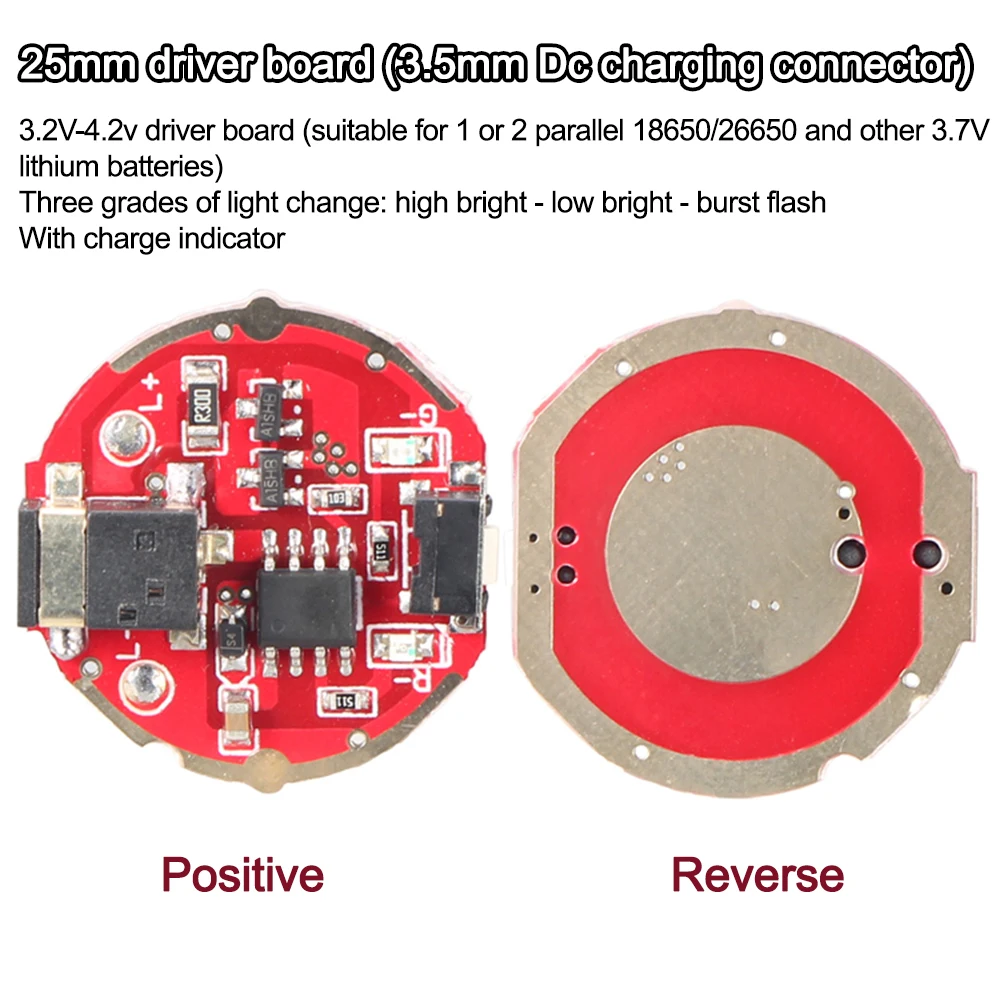 Linterna con placa de controlador de carga USB28, 25mm, 26mm, 28mm, placa de circuito de fuente de alimentación, Bombilla U2/L2, batería 18650/26650