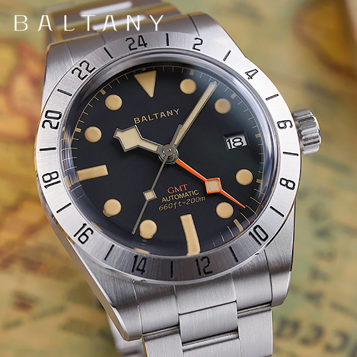 Baltany 2024 New NH34 Men\'s GMT Automatic Mechanical Diving Watch Luxury Sapphire Stainless Steel Sports Waterproof 20Bar Retro