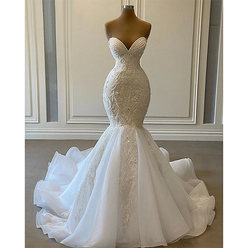 Wedding Dress Sexy Sweetheart Mermaid Dubai 2023 Arab Luxury Beaded Embroidery Bridal Gowns White Gorgeous Beach Prom Femme 2023