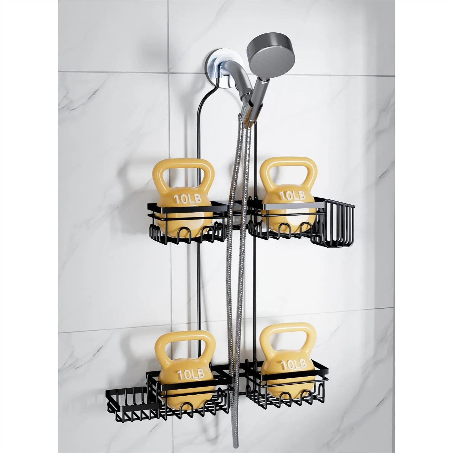 

Shower Caddy Hanging for Handheld Showerheads, Rustproof Over Showerhead Organizer with Soap Dish & Hooks