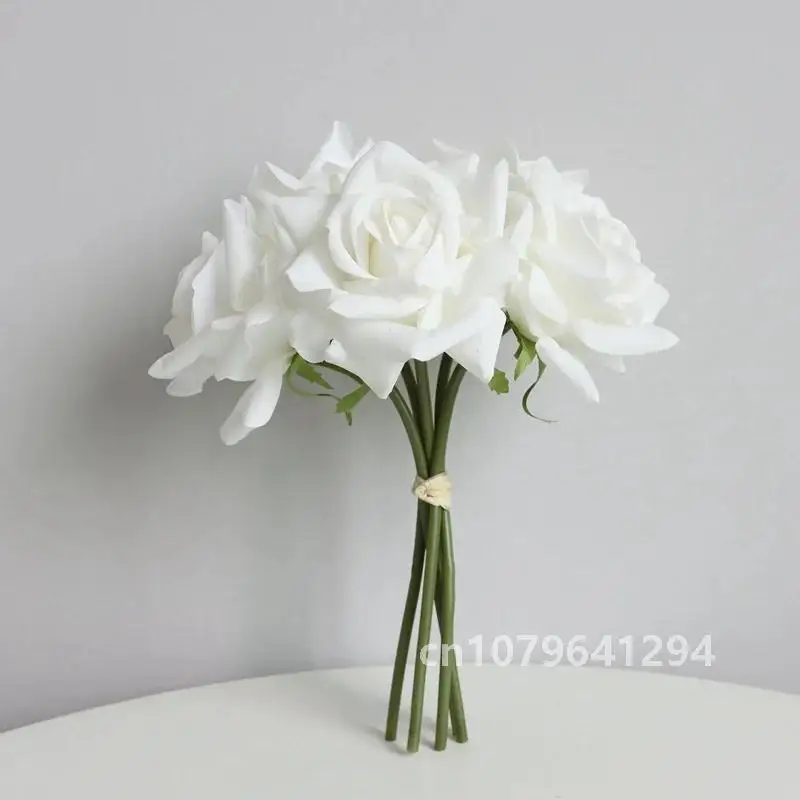 5Heads Curled Edge Rose Bouquet Real Touch Artificial Flowers Rose Wedding Bridal Bouquet Party Festival Home Decor Fake Flowers