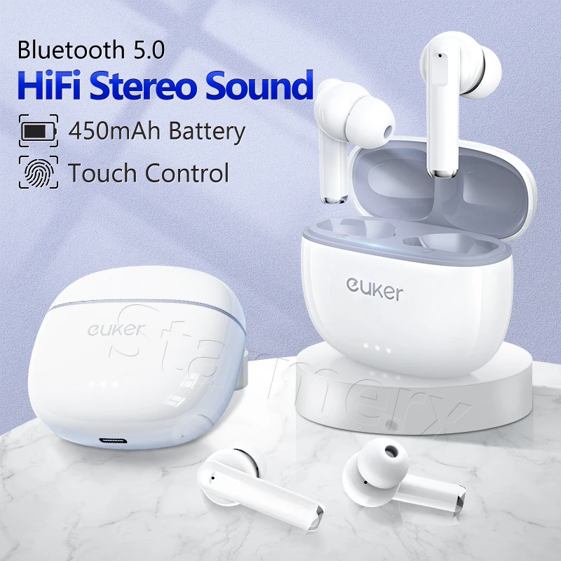 Wireless Bluetooth Headphones with Microphone in-Ear Touch 5.0 HiFi Stereo IPX5 Waterproof USB-C Fast Charge