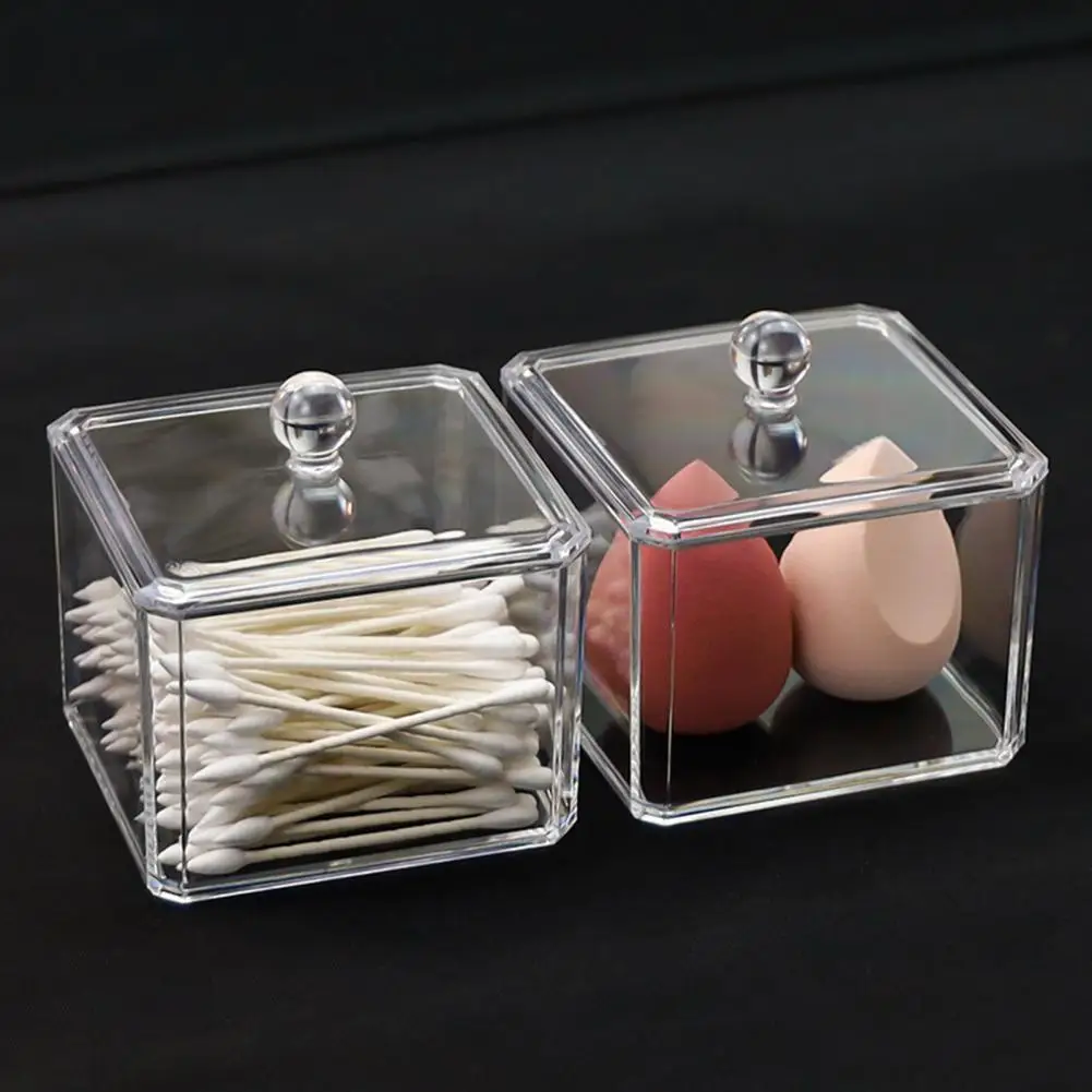 1Pc Stackable Bathroom Storage Box Portable Acrylic Storage Box with Lid Multifunctional Makeup Remover Cotton Swab Organizer