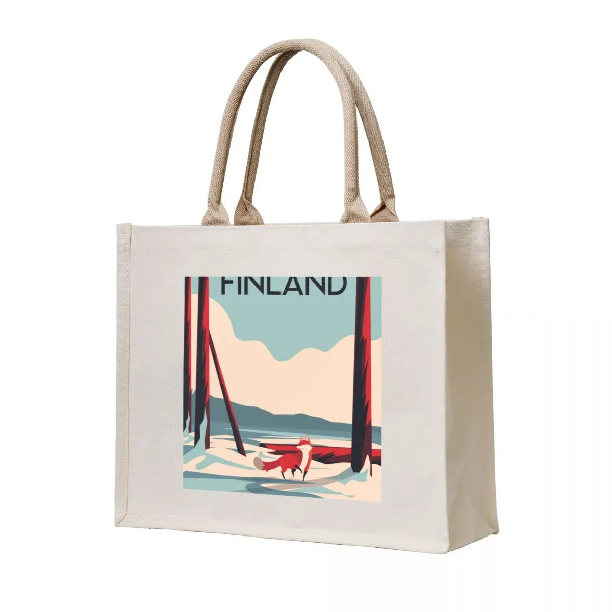 

Finland travel poster snow forest fox Tote Bag Lady bags shopping trolley bag Shopper bag free delivery bags