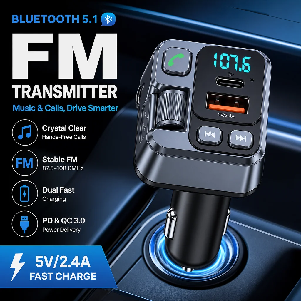 Car Bluetooth Receiver FM Transmitter TYPE-C PD20W QC 3.0 Car Charger Digital Display Adapter Support AUX Audio Auto Accessories
