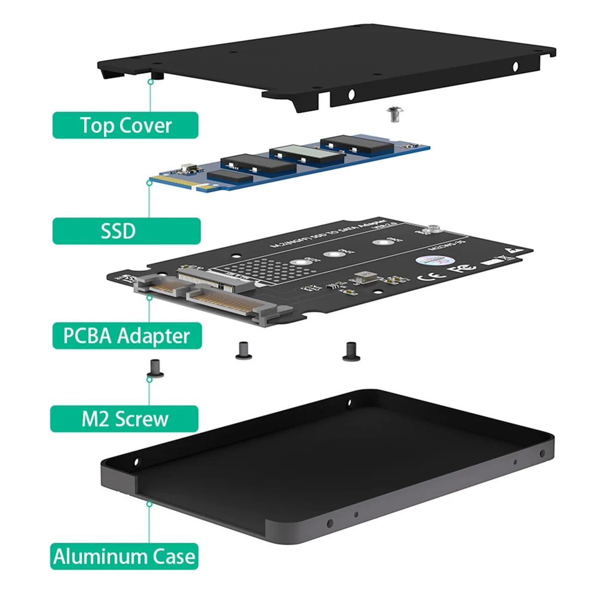 M.2 Adapter to 2.5 SATA Enclosure, B & M Key SATA Based NGFF SSD Converter to SATA 3.0 Card Support 2230 2242 2260 2280JAS