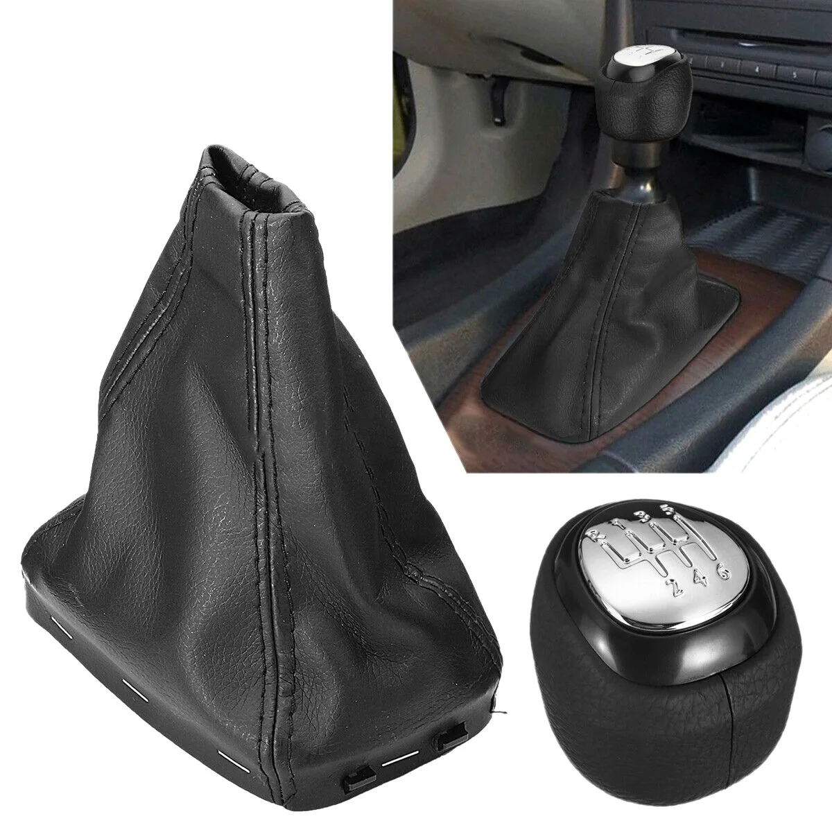 6 Speed Gear Shift Knob Leather Lever Shifter for SAAB 93 9-3 2003-2012