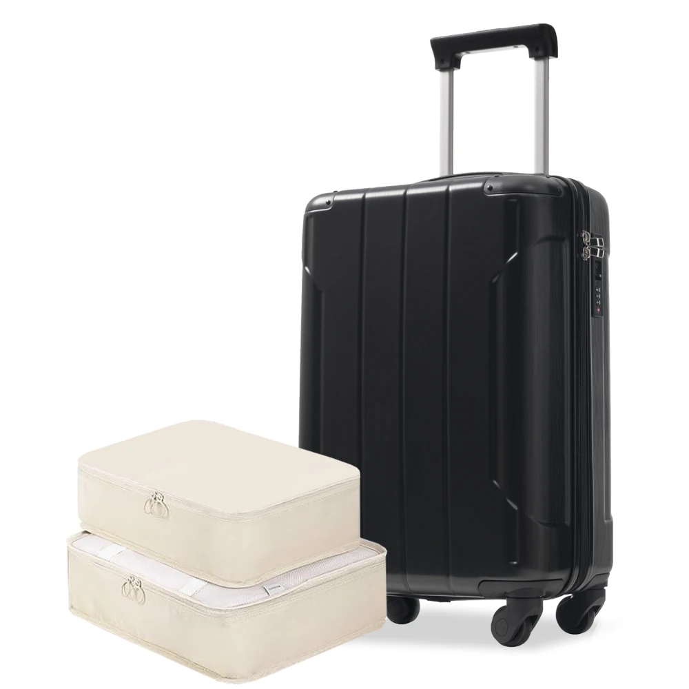 

20-дюймовый жесткий чемодан для ручной клади, встроенный замок TSA, 2 органайзера для упаковки, черный