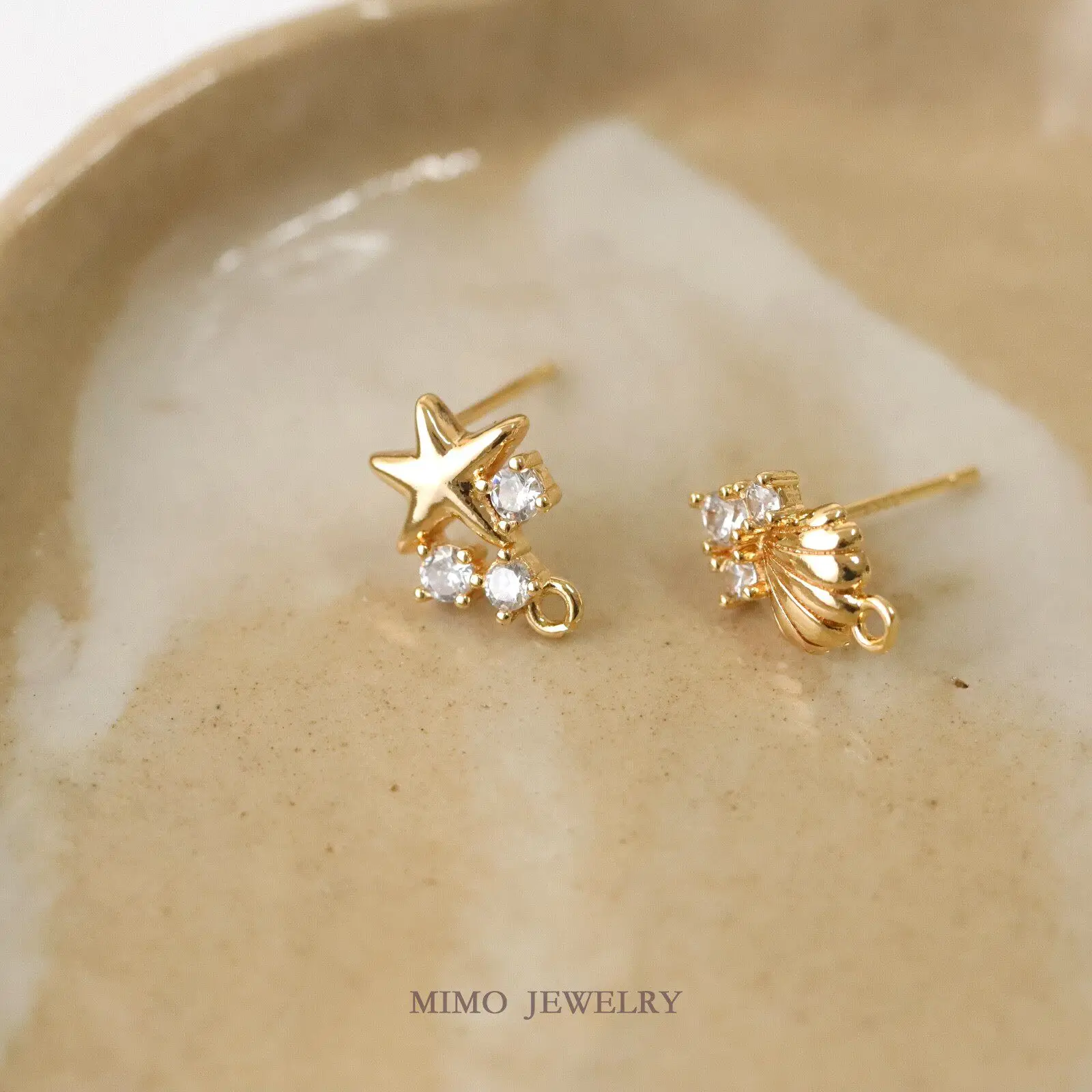 Plated Gold Zircon Starfish Seashells Asymmetrical Silver Needles Ear Clips DIY Earrings Making Supplies Jewelry Accessories