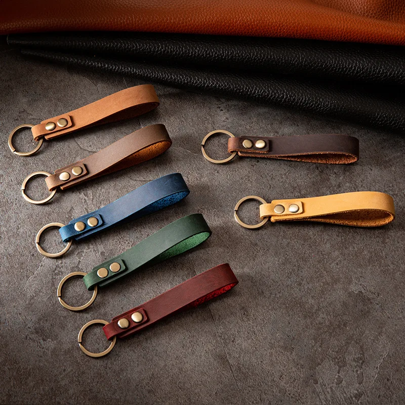 New Classic Vintage Cow Leather Keychain Men Personality Fashion Leather Car Key Ring K5057