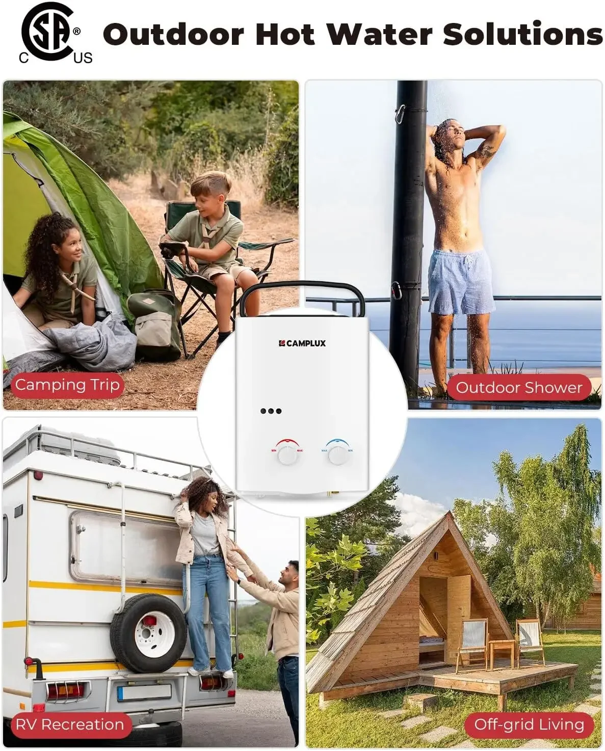 Tankless Water Heater Outdoor, 1.32 GPM Portable Propane Camping Water Heater, 5L, AY132, White