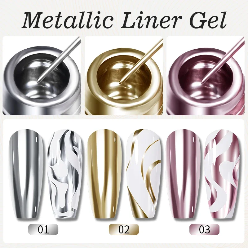 5ml Golden Silvery Metallic Painting Liner Gel Polish Chrome Mirror Effect Semi-Permanent Varnish For Stunning French Nail Art