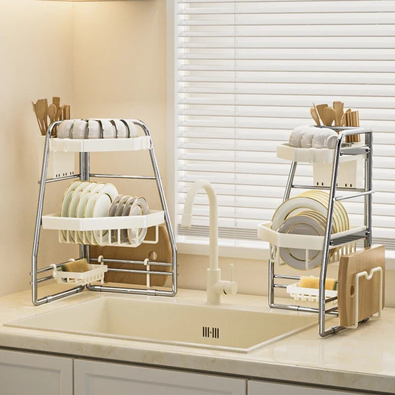 

Carbon Steel Dish Rack Sink Organizer Triangular Kitchen Storage Rack Thickened Countertop Storage for Dishes