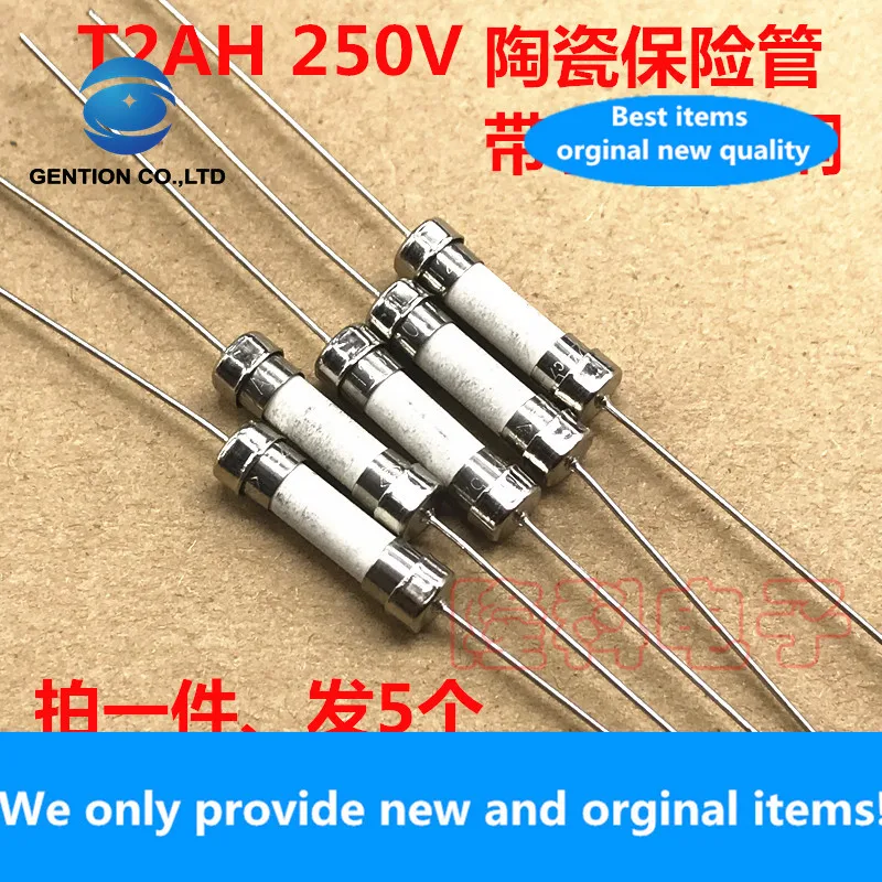 5PCS 100% New original T2AH250V fuse with lead wire T2A 250V ceramic fuse slow blow 5x20mm (5 pcs)