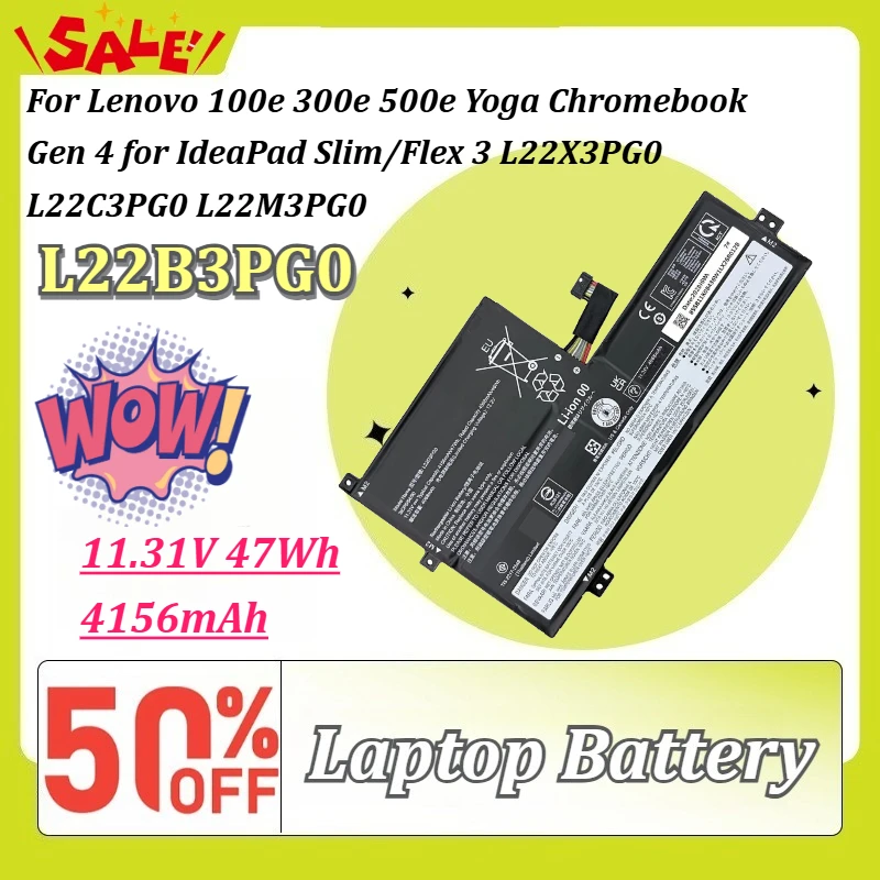 

L22B3PG0 11.31V 47Wh Laptop Battery for Lenovo 100e 300e 500e Yoga Chromebook G4 IdeaPad Slim/Flex 3 L22X3PG0 L22C3PG0 L22M3PG0